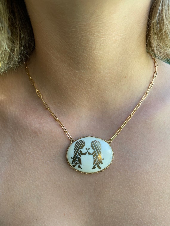 Vintage Gemini necklace, unique large boho twin g… - image 1