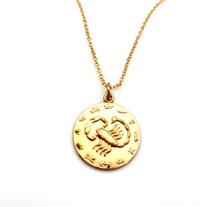 vintage scorpio charm necklace  vintage brass astrological charm  coin charm scorpio zodiac sign vintage horoscope jewelry birthday gift