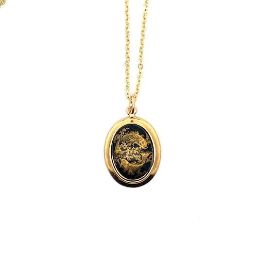 Rare vintage Pisces small black & gold charm necklace, from 70's Germany vintage deadstock, unique vintage horoscope gift, Pisces star sign