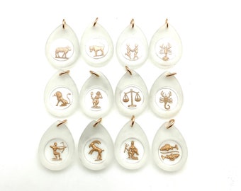 Gorgeous vintage rare glass zodiac pendants on gold - 9 signs available - 1960s deadstock