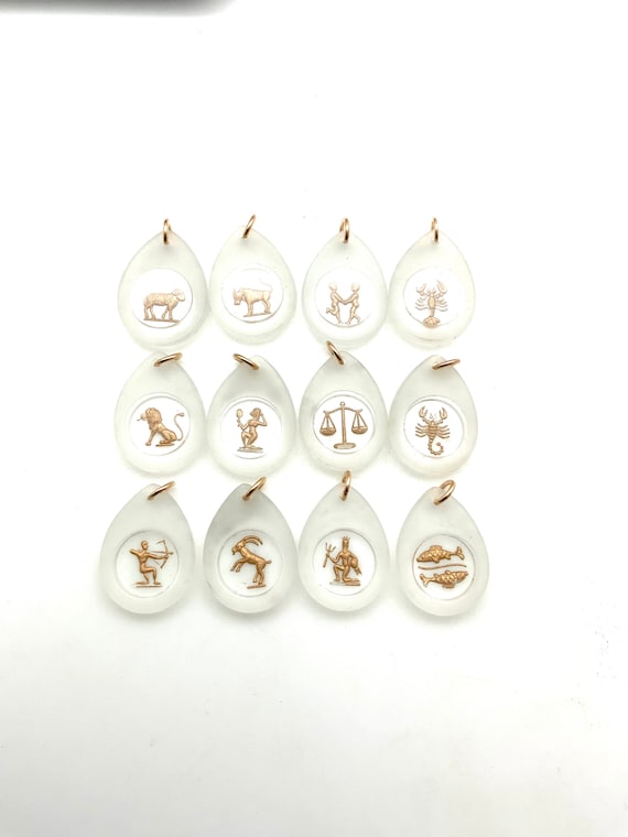 Gorgeous vintage rare glass zodiac pendants on gol