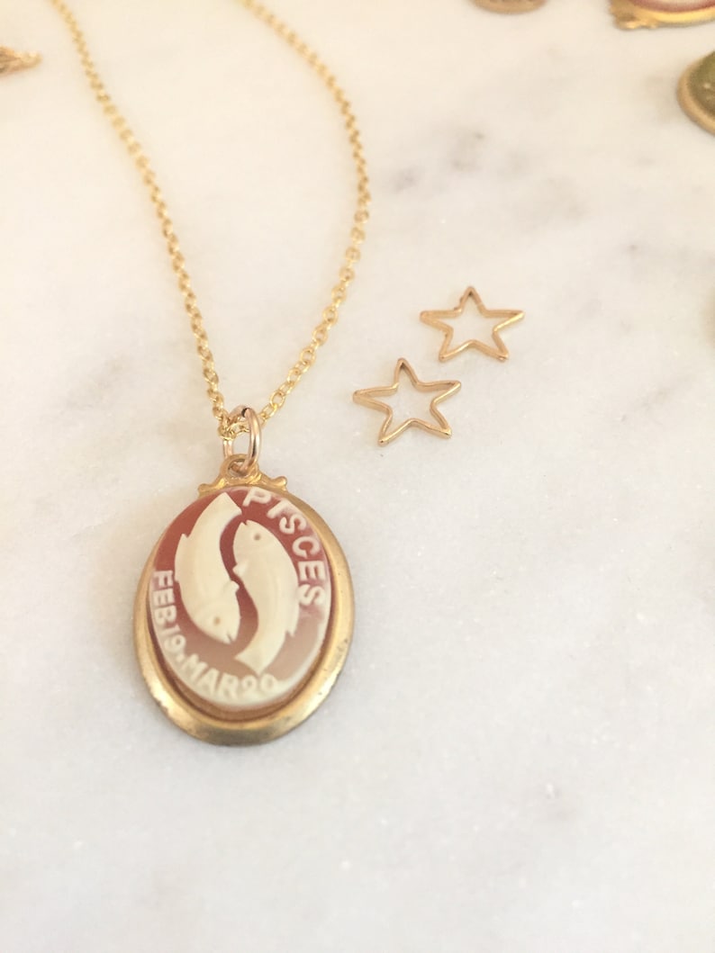 Vintage Cancer zodiac charm, Cancer cameo necklace, vintage horoscope , zodiac cancer charm, boho cool vintage zodiac, Cancer star sign image 7