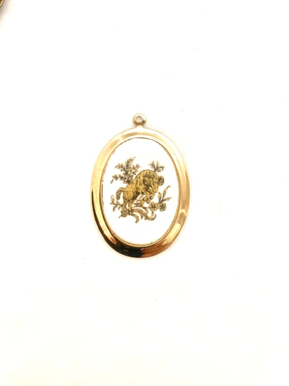 Vintage Large Pisces white & gold charm, zodiac ne