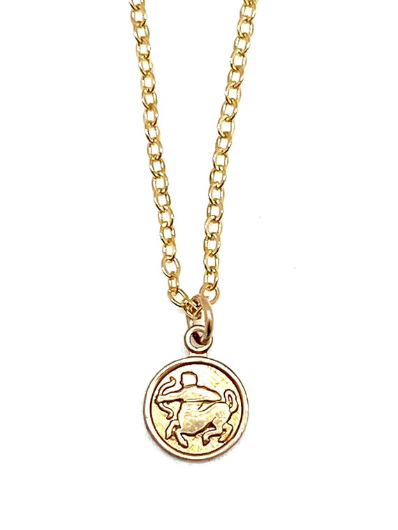 Tiny gold zodiac sign  Vintage Sagittarius necklac