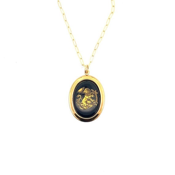 Rare Vintage Large black & gold Leo zodiac charm … - image 1