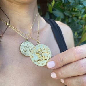 large vintage rare zodiac necklace, coin,medallion pendant, all 12 astrological signs, birthday gift zodiac, boho jewelry, horoscope, gold
