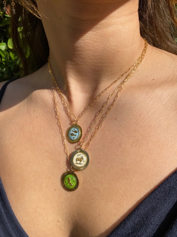 Vintage libra necklace, glass scales zodiac sign … - image 6