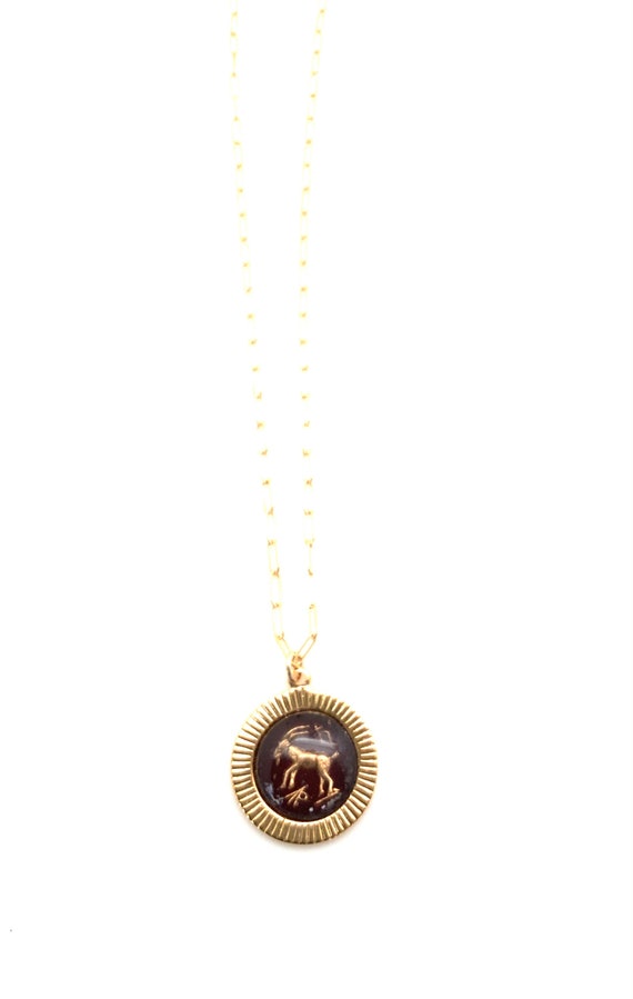 Vintage Capricorn necklace, glass Capricorn zodia… - image 2