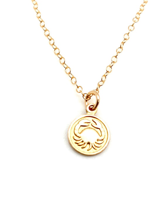 Tiny gold zodiac sign  Vintage cancer necklace  L… - image 1