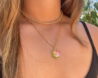 Vintage Glass Zodiac Sign Necklace, 14k Gold Filled Chain