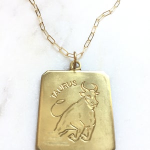 Vintage taurus necklace   cool taurus necklace   vintage zodiac jewelry  vintage taurus brass necklace  vintage astrological taurus charm
