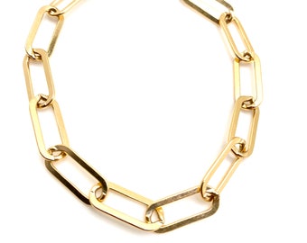 Pulsera de cadena con clip de papel, chapada en oro de 14 k, eslabón rectangular
