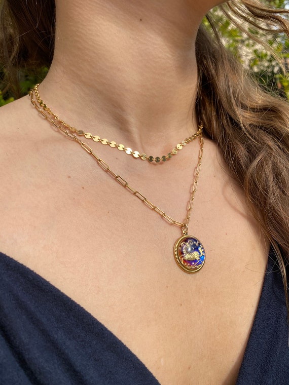 Amazing blue/purple glass zodiac necklace, unique… - image 2