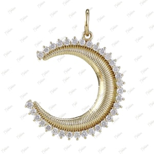 14k Yellow Gold Diamond/ Pink Sapphire/ Emerald Moon Pendant 21x23mm, crescent moon pendant, gold pendant, pendant necklace, moon pendant