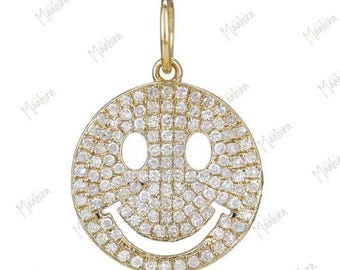 14K Yellow Gold Diamond Smiley Face Charm 12.60mm, dainty gold charms