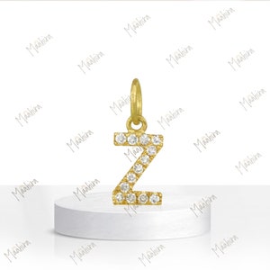 14k Yellow Gold/White Gold Diamond Charm Letter Z | Letter Z charm | Letter charms | Initial charms gold | Alphabet letter charms