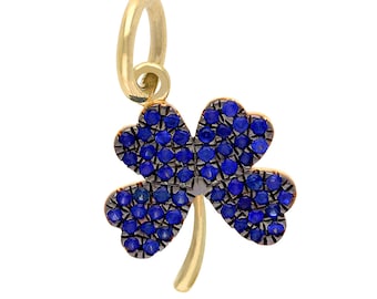 14K Yellow Gold Diamond 4 Leaf Clover Pendant, Blue Sapphire Emerald Pink Sapphire Ruby Charm, pendant for necklace , tiny clover pendant