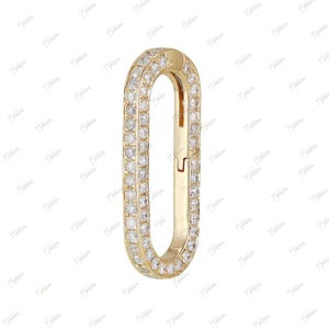 14K Yellow Gold/White Gold /Rose Gold Diamond Rounded Rectangle Charm Enhancer Connector 10x24mm, clicker charm connector, Push-in open