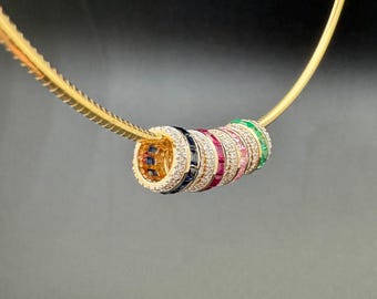 14K Yellow Gold Diamond Blue Sapphire/Emerald/Pink Sapphire/Ruby Roundel Bead 5.50x9mm, pandora style bead, rondelle bead, bead spacer charm