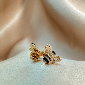 14K Yellow Gold Diamond Bumble Bee Stud Earrings, Stud Earrings, Earrings Studs, Tiny Gold Studs, Gold Stud Earrings, Bumble Bee Earrings,