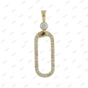 14k Yellow Gold Diamond/Turquoise Rounded Rectangle Charm Enhancer Connector 10X34mm, clicker connector, charm connector, charm holder