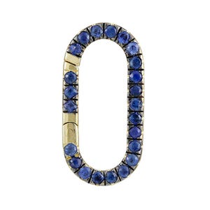 14k Yellow Gold Rectangle Blue Sapphire Push in Clicker Charm Enhancer 8.30x17.50mm, Clicker Connector, Charm Connector, Necklace Connector
