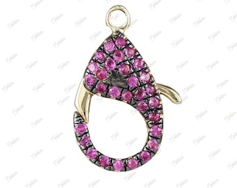 14k Solid Gold Lobster Claw Clasp Connector Pear Shape Diamond/Blue Sapphire/Pink Sapphire/Emerald/Black Diamond 7.50x14.50mm