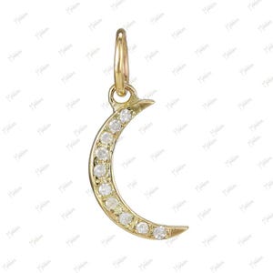 14k Yellow Gold Diamond Crescent Moon Charm, crescent moon charm, moon charm necklace, moon charm bracelet, charm necklace, charm bracelet