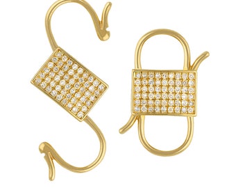 14k Yellow Gold Diamond/ Blue Sapphire/Emerald/Pink Sapphire Double Side Lock Open Click Charm Connector 14.40x25mm,clicker connector charm