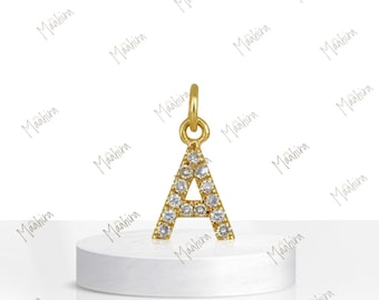 14K Gold Diamond Letter A Charm, 5.16x8.05mm, Dainty Pave Initial Charm for Necklace & Bracelet , Pave Initial Jewelry