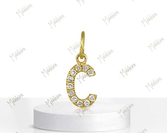 14K Gold Diamond Letter C Charm 4.42x8.14mm