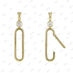 14k Solid Gold Diamond Open Close Charm Enhancer Connector 7x33mm, clicker connector, charm connector, gold charm holder, gold enhancer