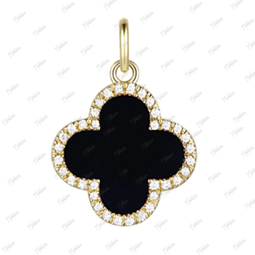 14k Gold Diamond Clover Pendant, Black Onyx, Lapis, Turquoise , Lapis ...