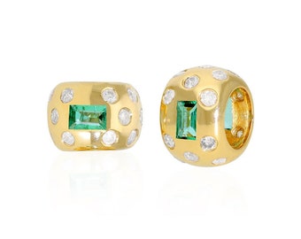 14k Solid Gold Diamond Rondelle Spacer Charms, Gold Roundel Beads in Emerald, Pink Sapphire, Diamond rondelle bead, pandora style bead