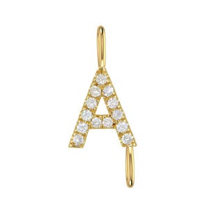 14k Yellow Gold Diamond Two Loop Letter A/B/C/D/E/F/G/H/I Charm 8mm (JR 3mm), letter charms, initial charms, initial pendant, letter pendant