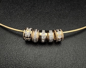 14K Yellow Gold Diamond Roundel Bead 5.45x8.62mm , Charms for Necklaces & Pendants