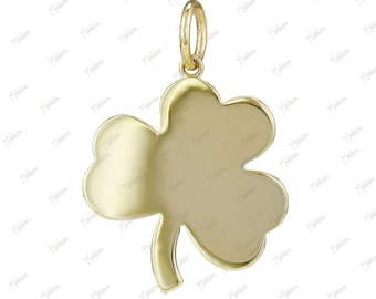 14K Yellow Gold Clover Pendant 18x21mm, Lucky Charm Pendant, Four Leaf Clover Jewelry, Good Luck Gift For Her