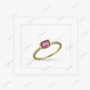14k Yellow Gold Diamond & Cushion Cut Ruby Ring-6/7 | Cushion cut ruby ring | Ruby gemstone ring