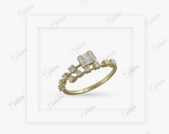 14k Yellow Gold Baguette Diamond Open Ring | Baguette cut diamond ring | Gold baguette cut diamond ring