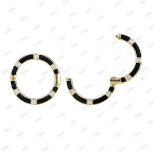 14K Gold Diamond Black Enamel Ring Charm Enhancer Connector 19mm, clicker connector, Real Gold charm, charm connector, Chain charm holder
