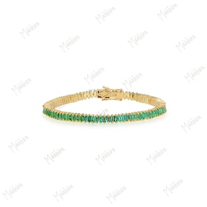 14k Yellow Gold Emerald Bracelet, Gemstone bracelet, Bracelets for women, Minimalist Bracelet, Dainty Emerald Bracelet Jewelry, Gift for Her