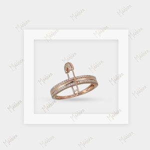14k Rose Gold Diamond Safety Pin Ring in 6.5, Diamond safety pin ring, Safety Pin Ring, Rings For Women, Minimalist Gold Ring, Gold Ring