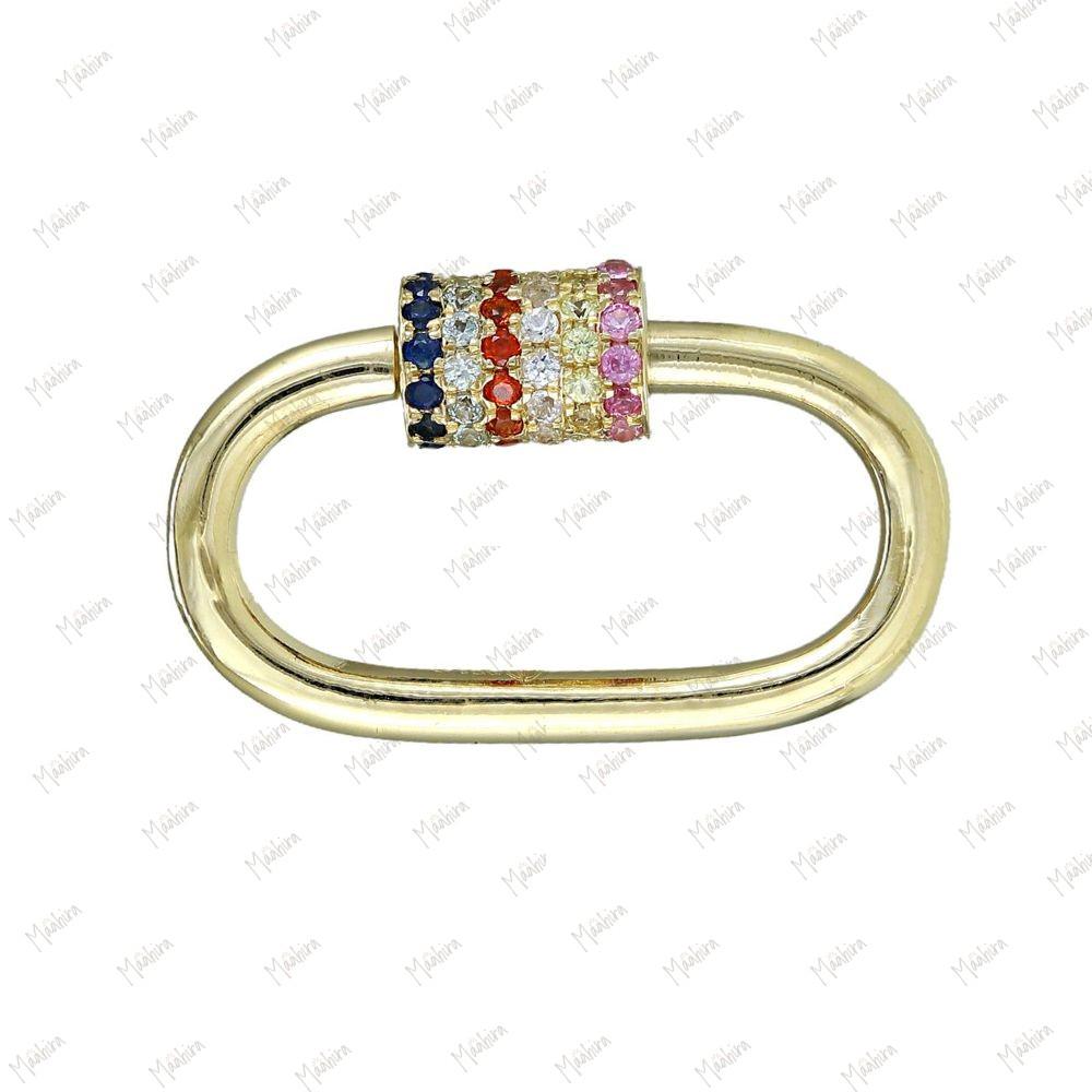14K Yellow Gold Multi Sapphire/ Emerald/ Ruby/ Blue Sapphire/ Pink Sapphire Oval Shape Carabiner Lock Connector 12X22mm, Carabiner Connector