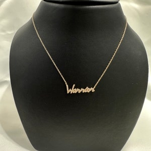 14k Yellow Gold Diamond Warrior Name Necklace, Custom Name Necklace, Gold Name Necklace, Nameplate Necklace, Dainty Diamond Name Necklace