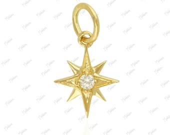 14k Gold Diamond Star Charm: Minimalist Jewelry
