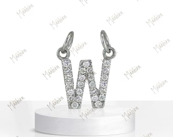 14k White Gold Diamond Letter W Charm 8X7.7mm, Initial letter charm, Letter charms, Initial charms, Letter pendant, Initial pendant