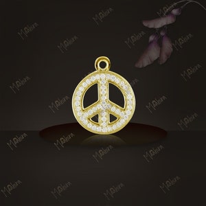 14k Yellow Gold Diamond Peace Sign Charm 11mm, peace sign charm, necklace charms, bracelet charms, peace symbol charm gold for necklace