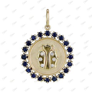 14k Yellow Gold Diamond & Blue Sapphire Ladybug Pendant 20mm, ladybug pendant gold, Ladybug Pendant, necklace pendant, gold pendant