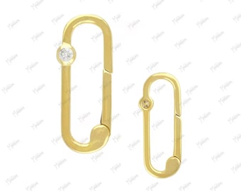 14K Yellow Gold Diamond Rectangle Charm Enhancer 10x27mm, Push-In Jewelry Connector, Gold Charm Holder