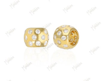 14k Yellow Gold Diamond Rondelle Spacer Charms 6x7.50mm, Gold Roundel Beads in Diamond, Diamond rondelle bead, pandora style bead